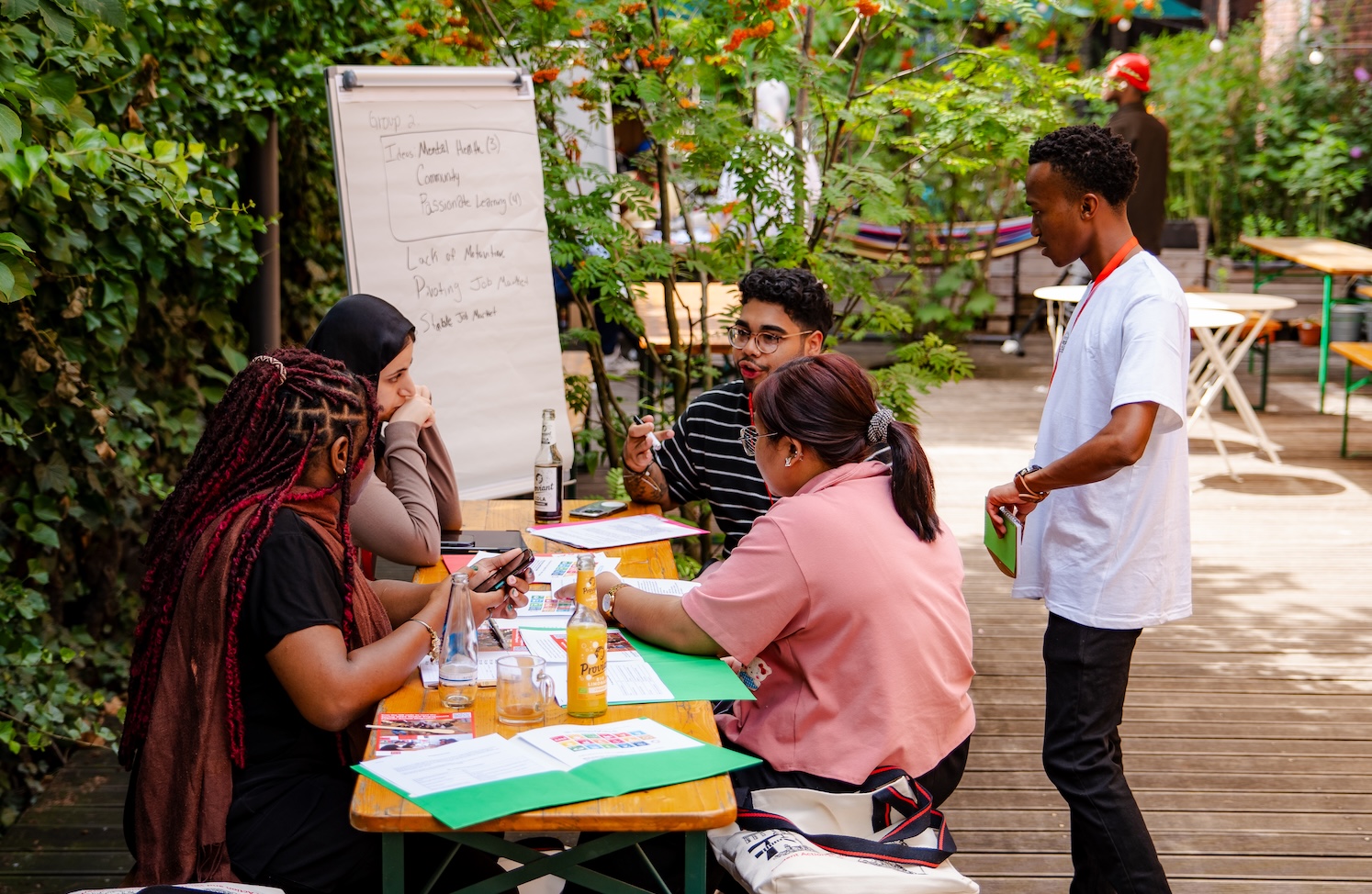 Group of students studying together outside